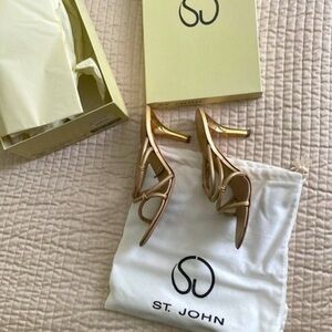 St. John gold metallic mules made Italy strappy gold original box